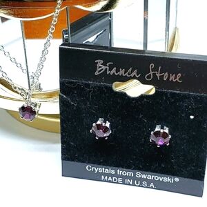 NEW 3-Pc Bianca Stone Amythest Silver Necklace and Earrings Set